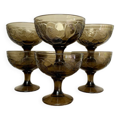 6 coupes fruits verre fumé luminarc vintage