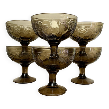 6 coupes fruits verre fumé luminarc vintage