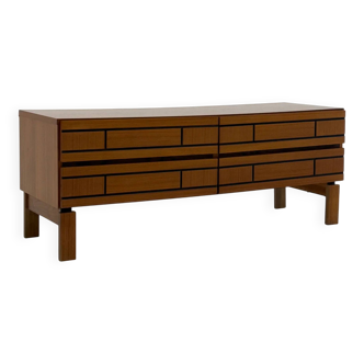 Italian low wooden sideboard with graphic black lines