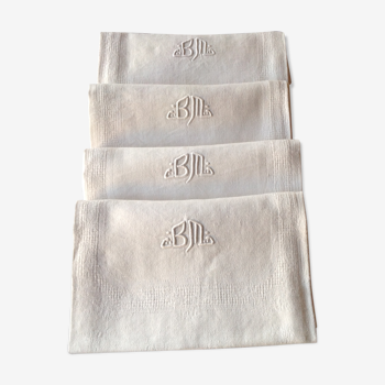 Linge de table en damassé comprenant une nappe et 4 serviettes