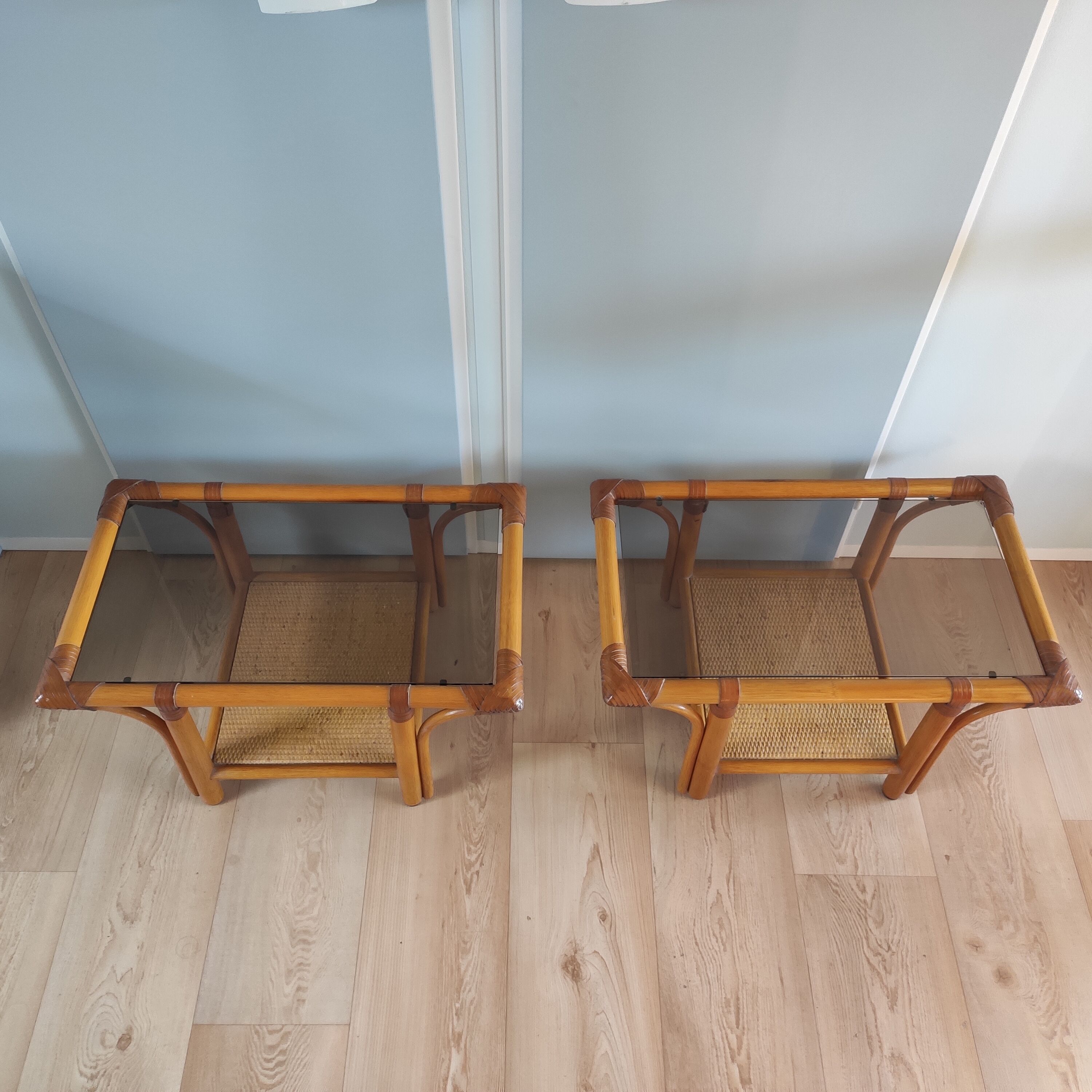 Pair of rattan bedside tables