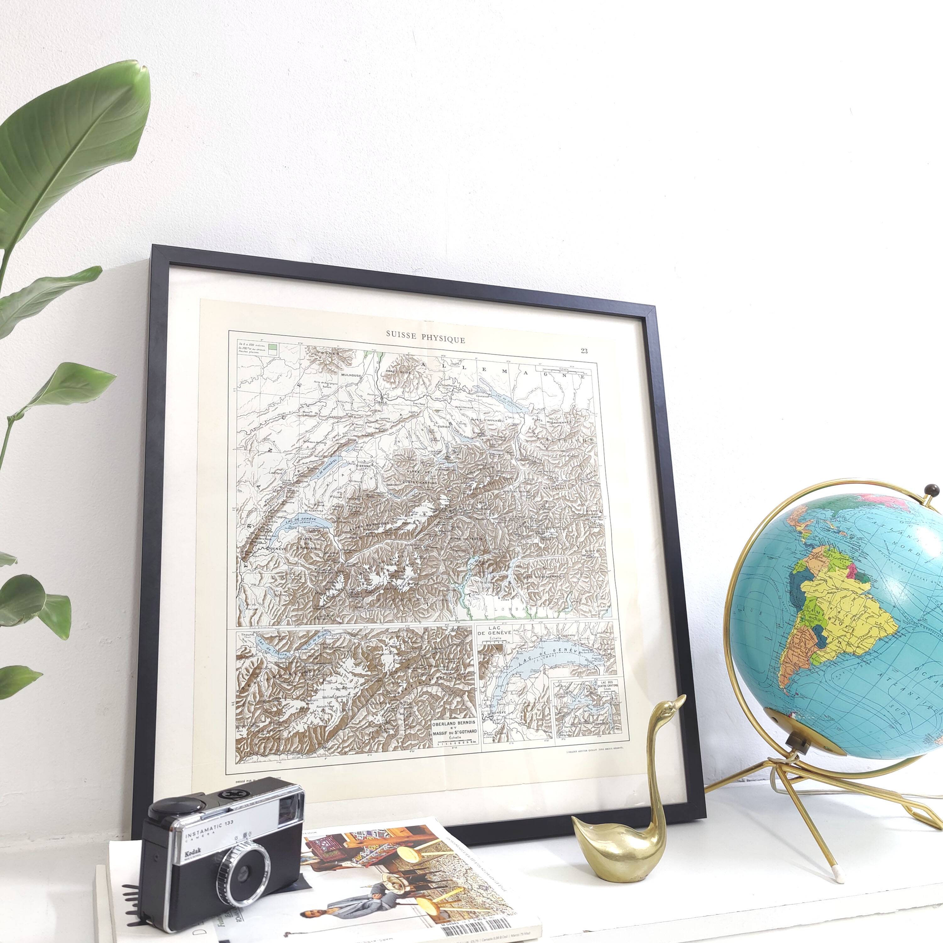 Vintage map of Switzerland 43x43cm from 1950