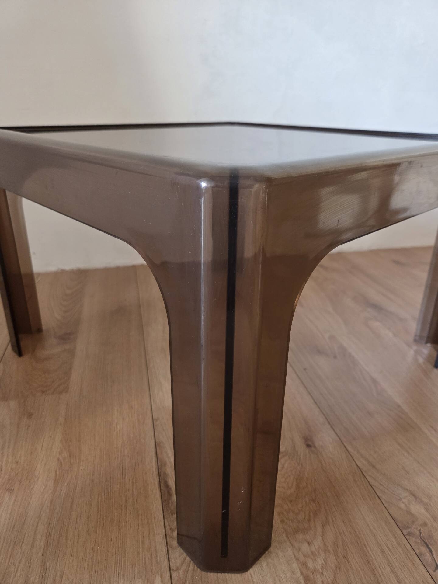 Smoked plexiglass side table, Prisunic