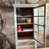 Raw wood and celadon glass cabinet