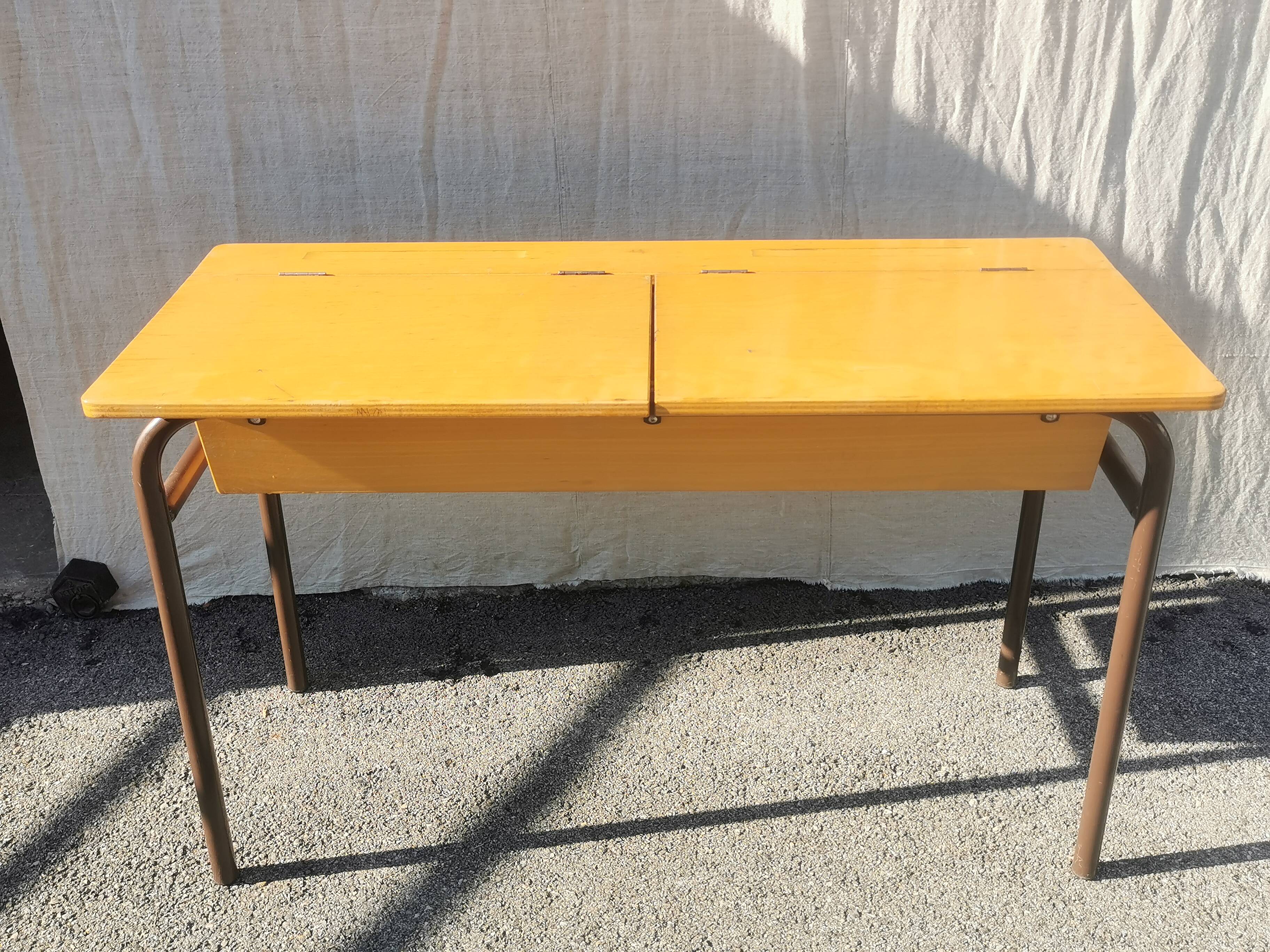 Vintage 2-seater desk with 2 leaves