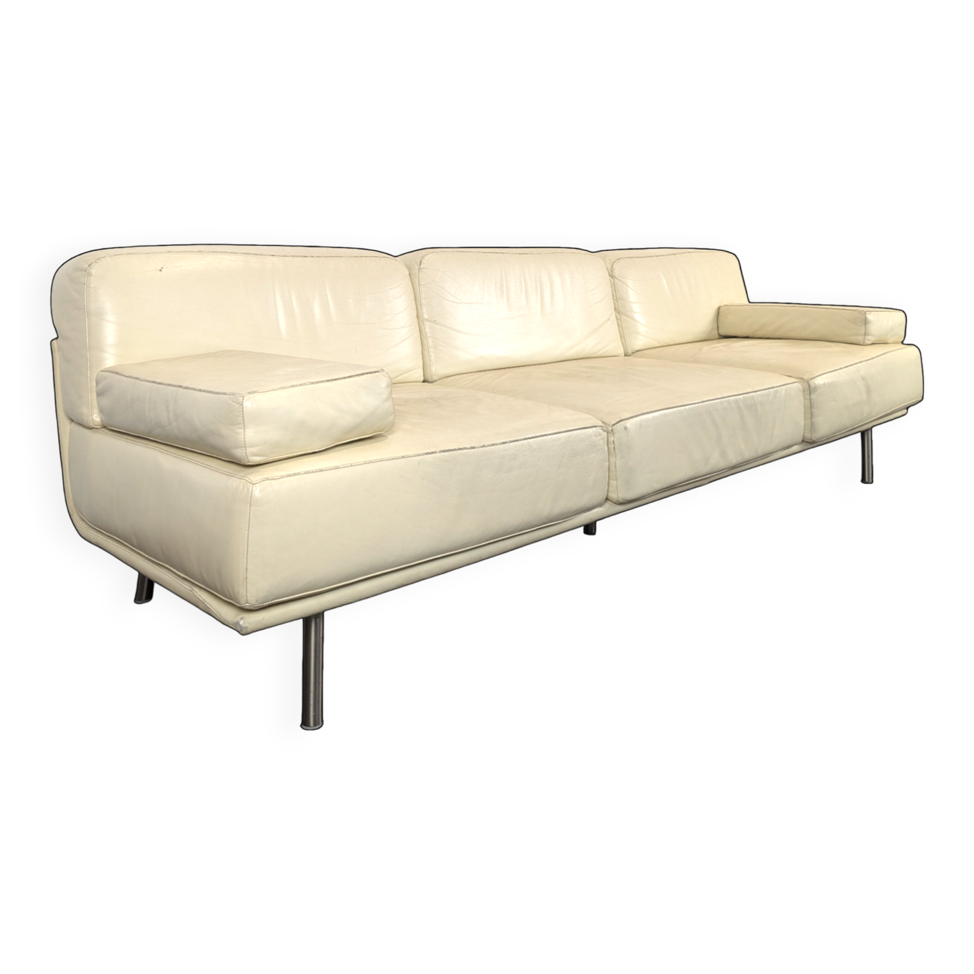 Cream leather 4-seater sofa