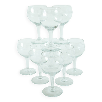 Set of 9 old wine glasses, engraved, 1940