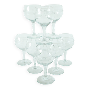 Set of 9 old wine glasses, engraved, 1940