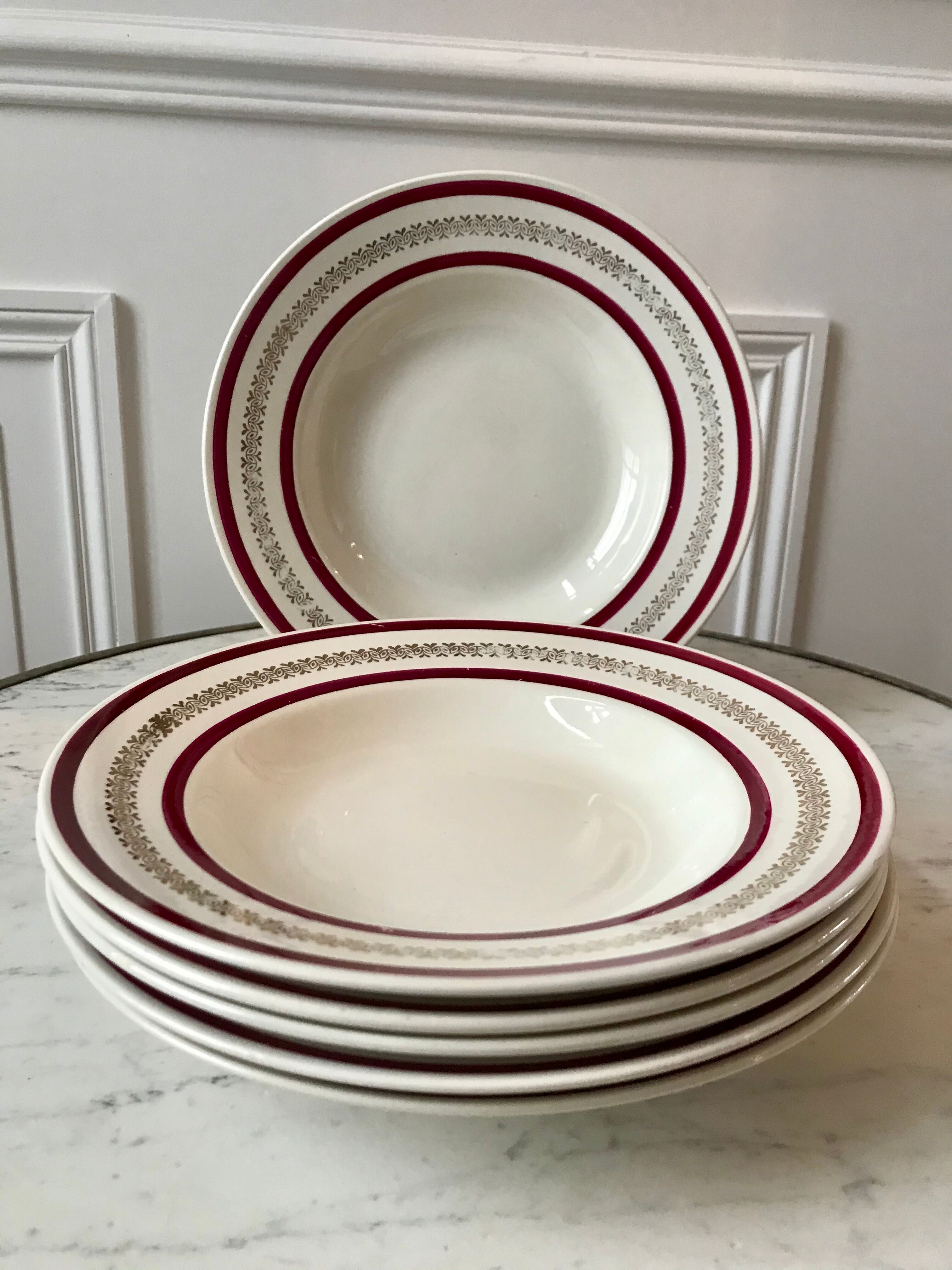 Set of 6 hollow plates Gien 50s