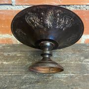 Coupe à Fruits Ancienne Plat En Métal Bordeaux Décor Moulé Vintage #D6
