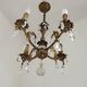 French Vintage Bronze and Glass 4 Light Art Nouveau Crystal Chandelier