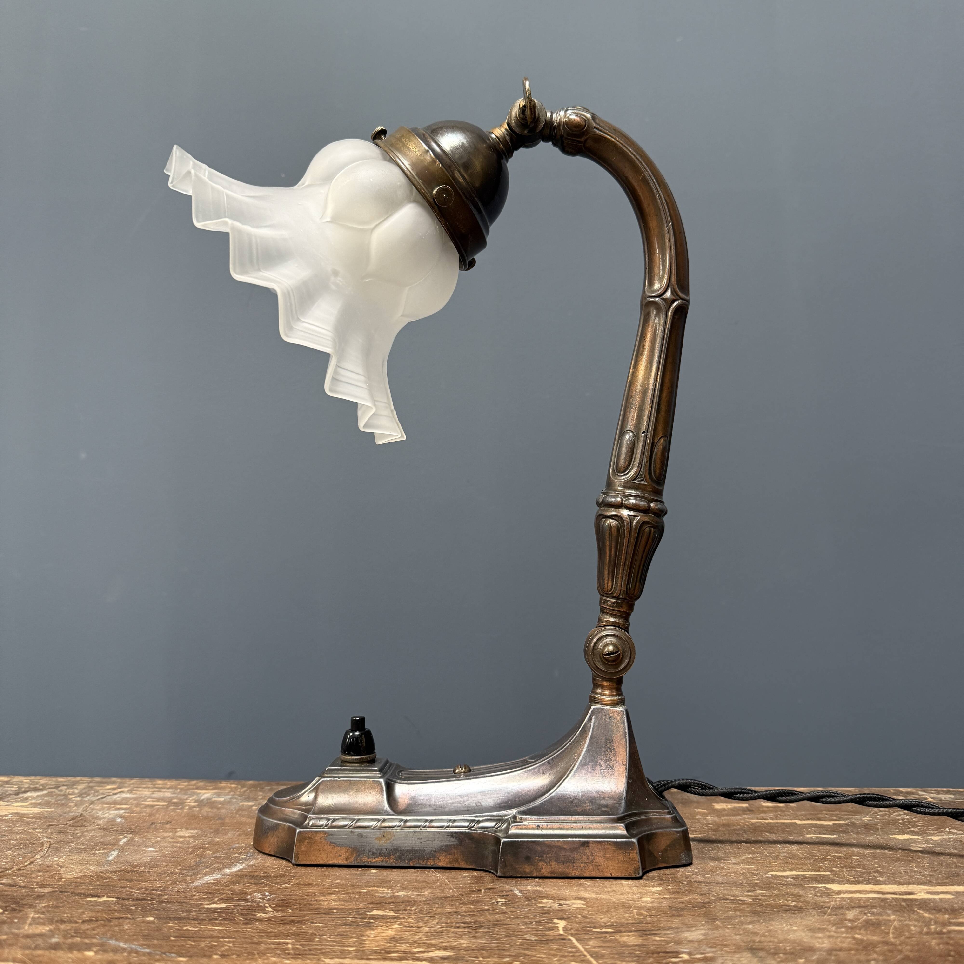 Antique art nouveau table lamp with frosted glass shade