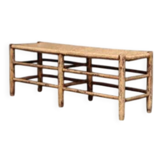 Banc français ancien à siège en jonc