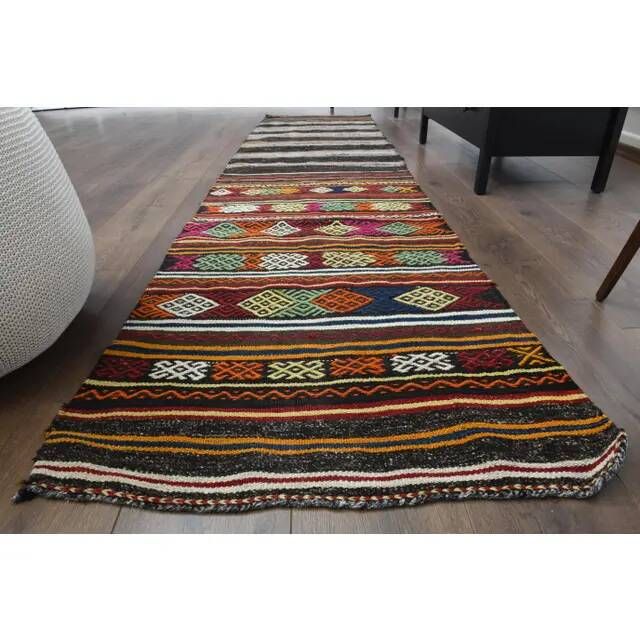 1970s vintage Turkish Oushak handmade wool cotton beige rug 73x292