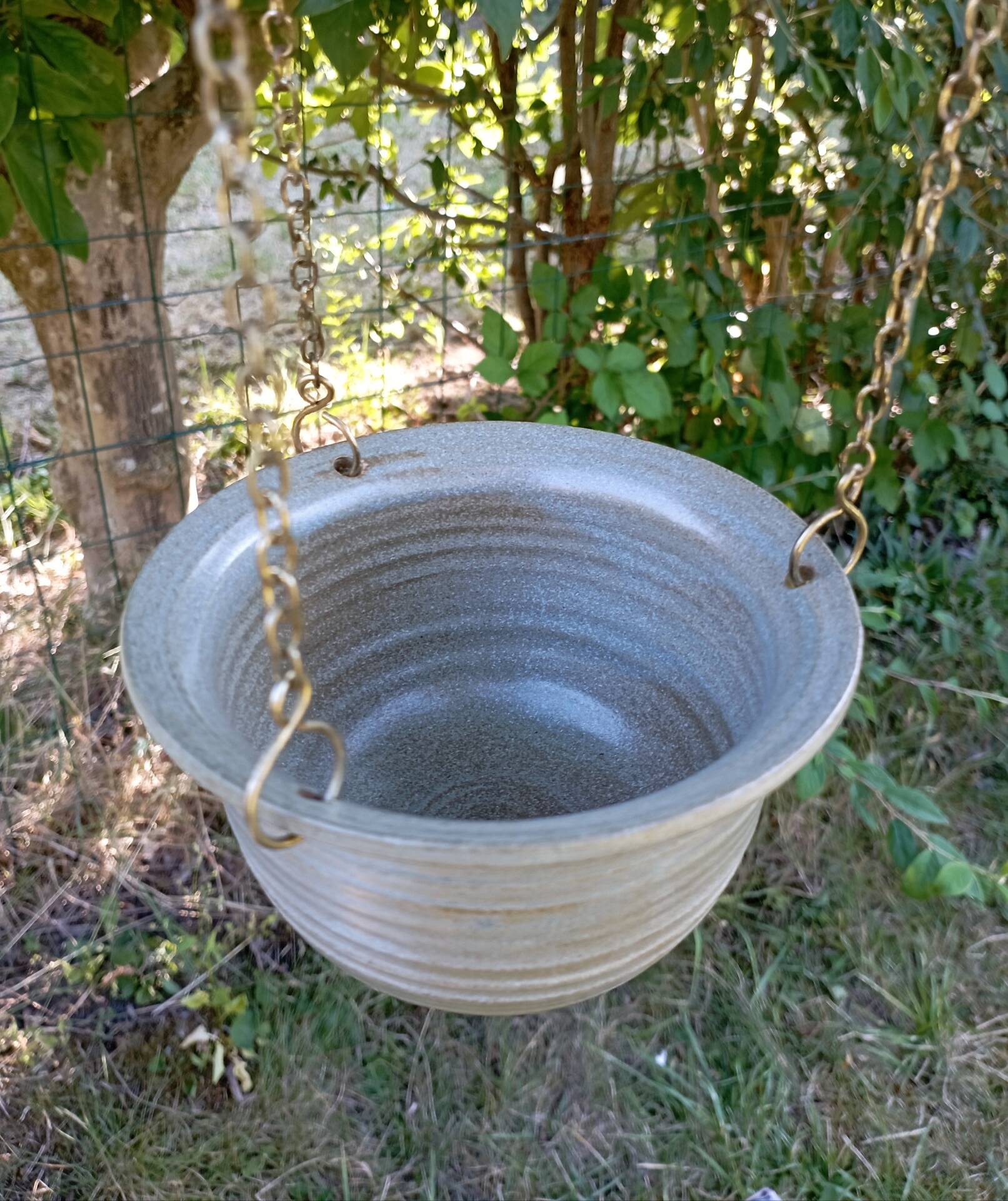Vintage hanging cache pot - Signed studio ceramic by Griet Malfait