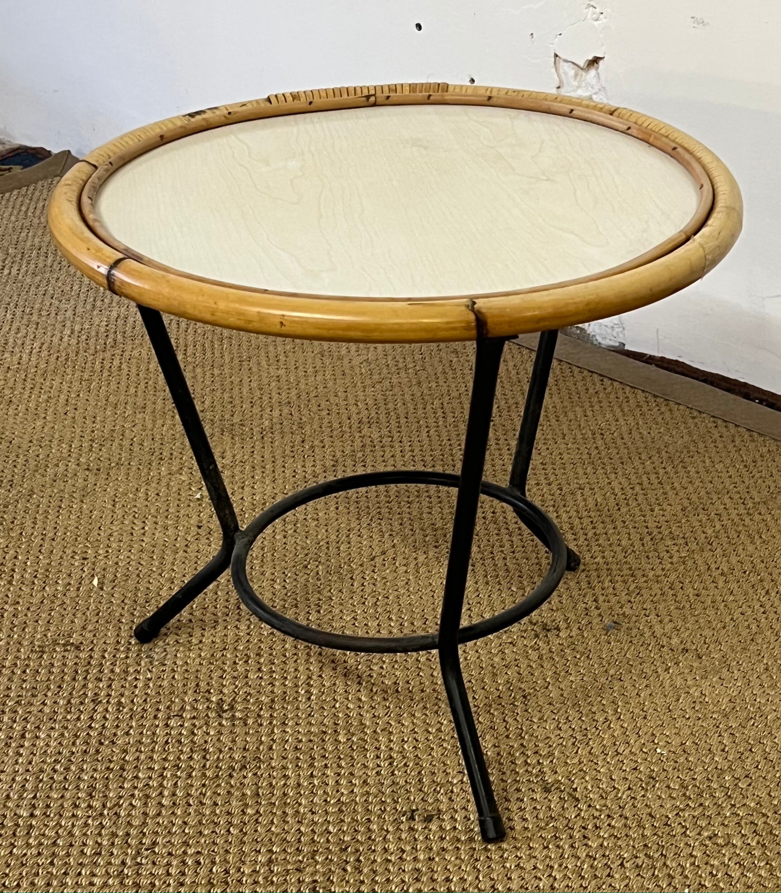 Round rattan side table