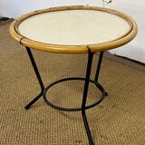 Round rattan side table
