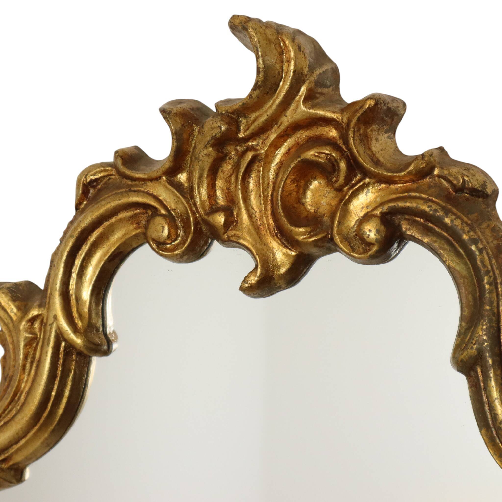 French Baroque-style gold-leaf gilded mirror with crest, 71 cm