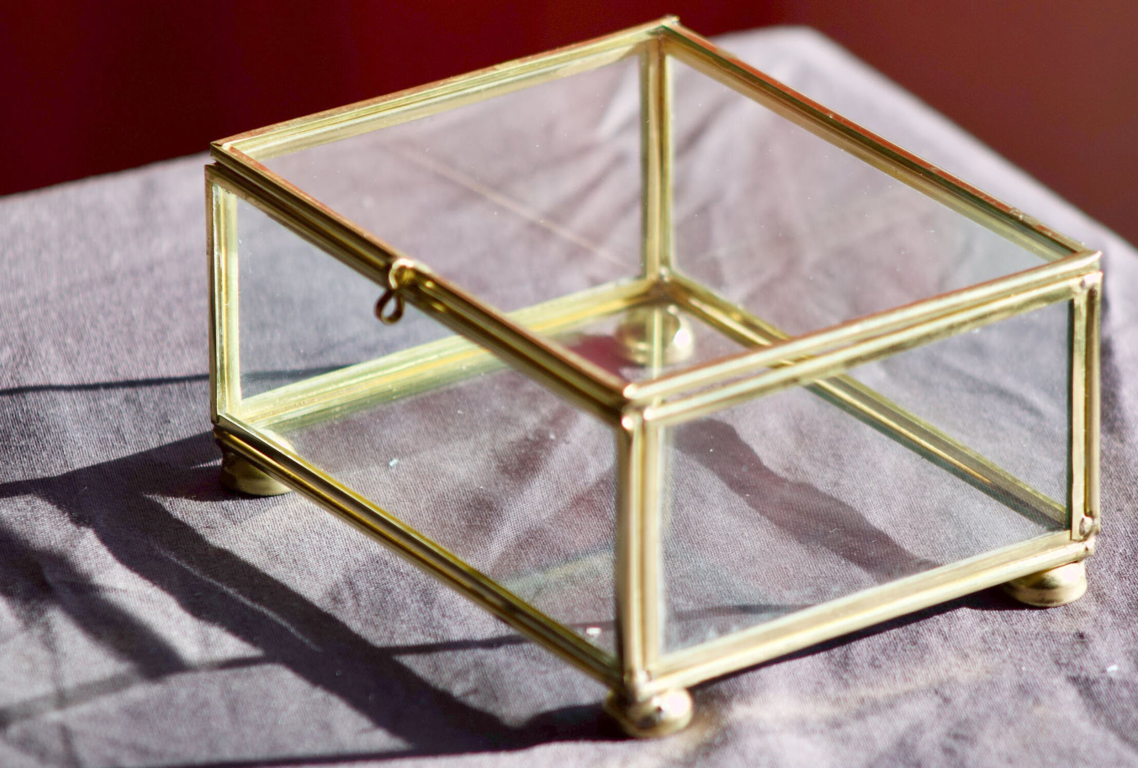 4 old glass, brass and mirror jewellery boxes