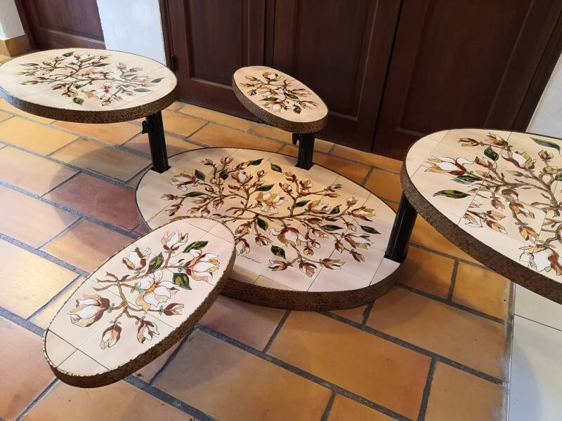 Georges Pelletier Vallauris La Roue Magnolias Vintage Coffee Table