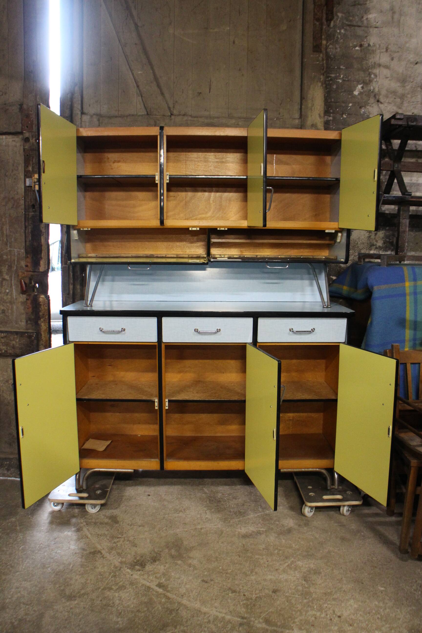 complete kitchen in blue formica buffet table and chairs