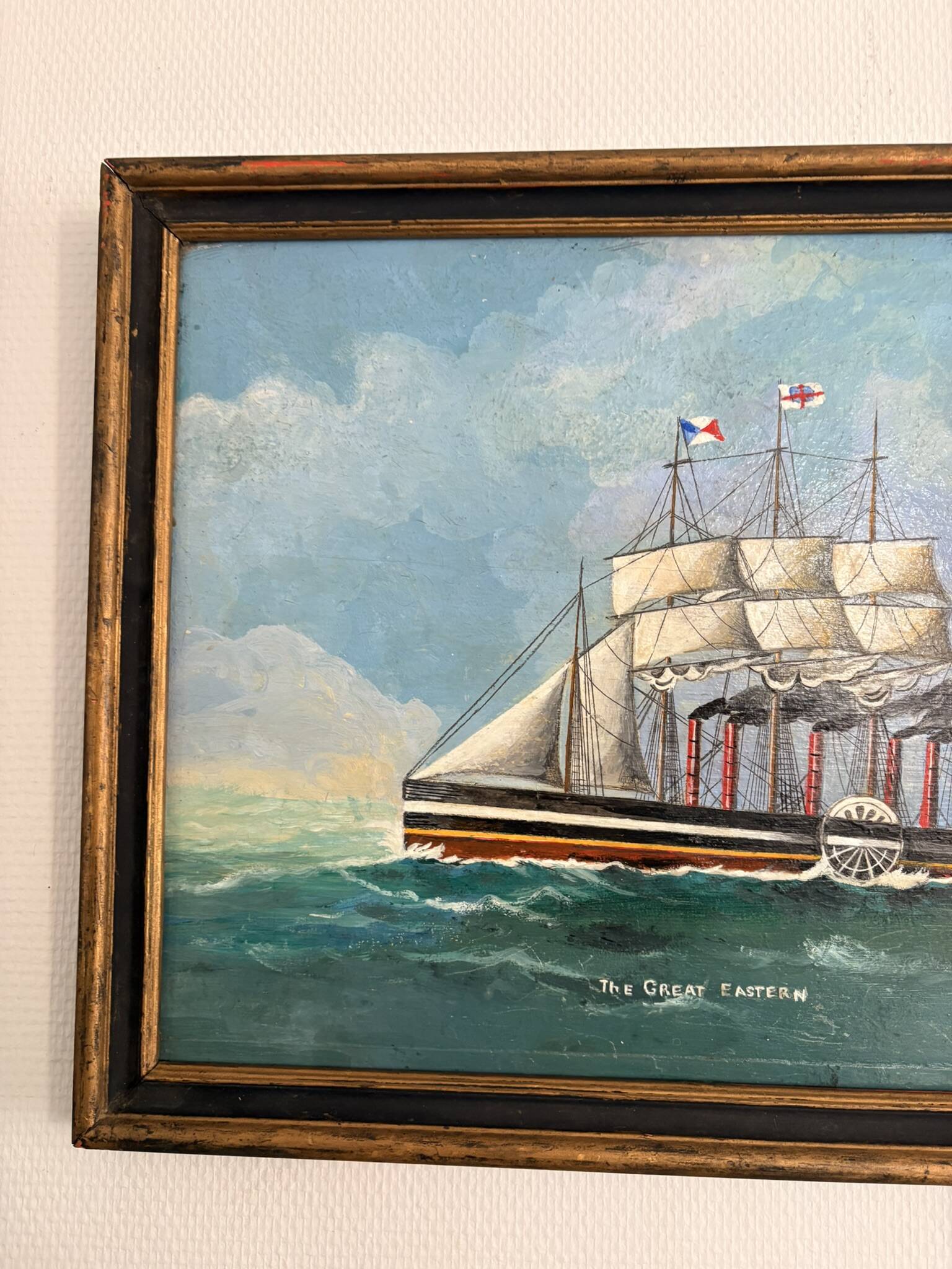 Old Oil Painting Wood Panel Great Eastern by Brunel Marine
