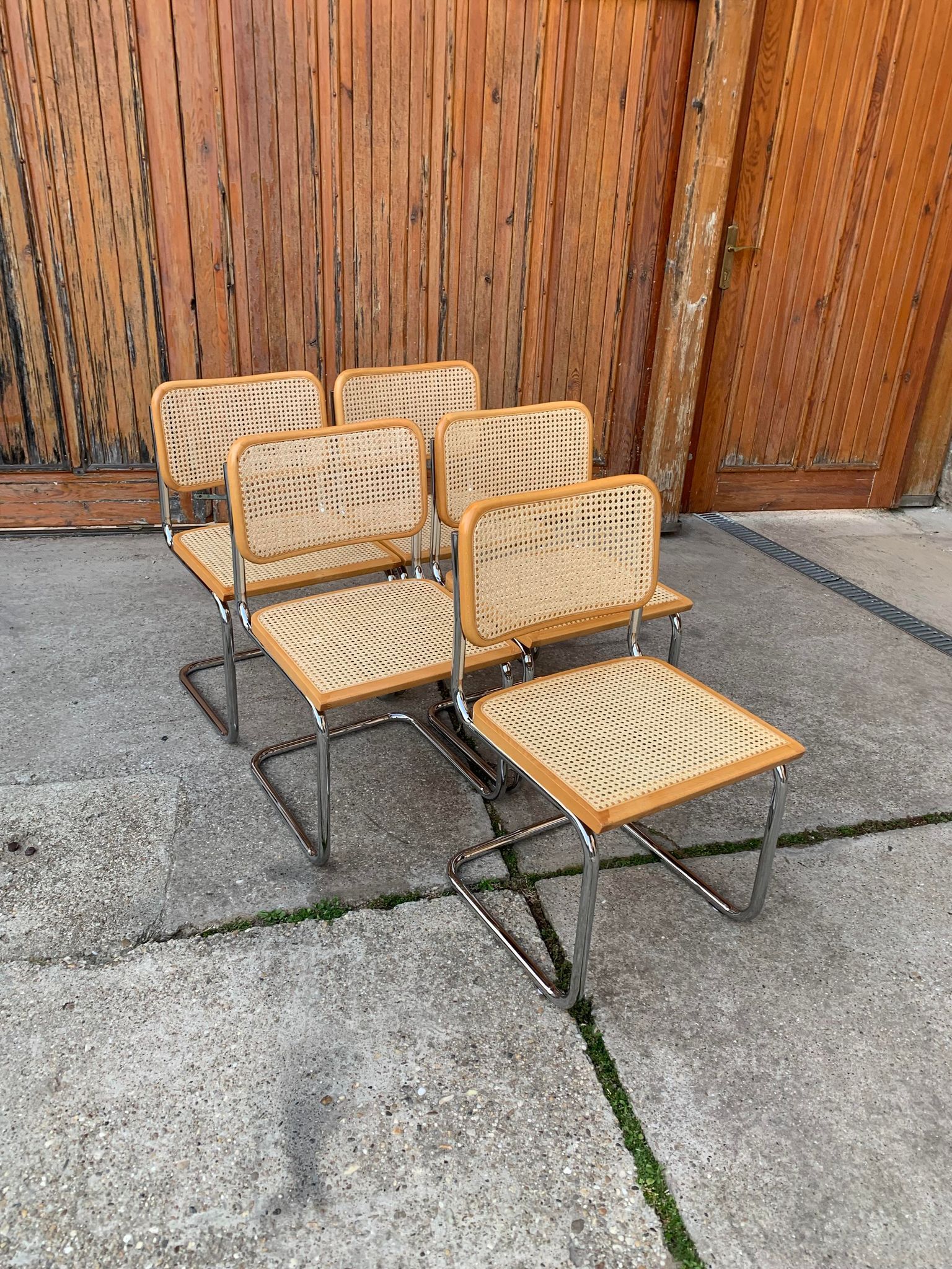 Set of 5 mid-century Italian B32 Cesca chairs by Marcel Breuer, 1970s