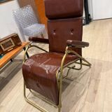 Reclining armchair in brown leather with tubular frame – Italy – 1960s/1970s
