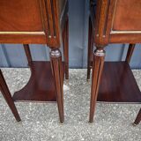 Pair of mahogany bedside tables, marble top, Louis XVI style