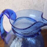 Large blue bubble blown pitcher
