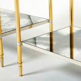 Paire de tables bouts canapé laiton chrome miroir