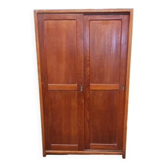 Parisian wardrobe vintags sliding doors in old pitch pine 193x115.5 cm