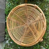 Pair of Spiral Stools in Wicker Rattan Made in France Vintage #B796