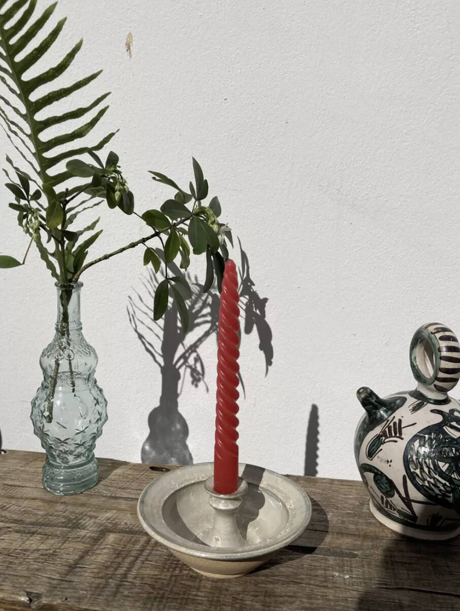 Enamelled stoneware candle holder 1970