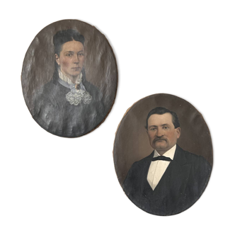 Pair of portraits from the 19th century, Mr and Mrs – oil paintings on canvas – A beautiful classic.