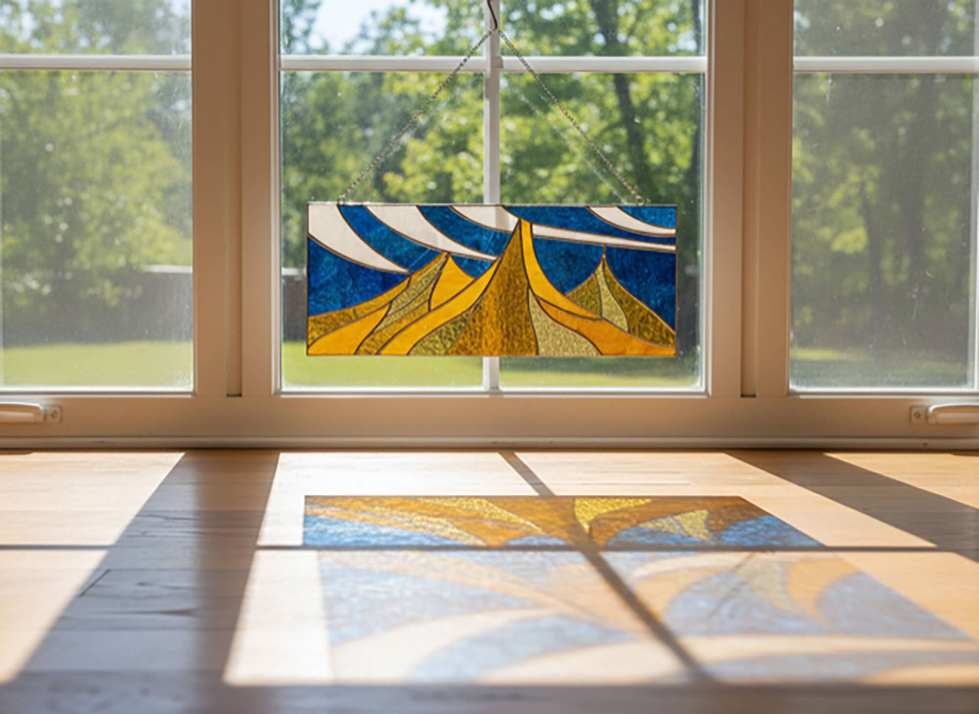 Vitrail paysage – Style Tiffany fait main, panneau décoratif