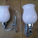 Pair of wall light chrome metal and opaline