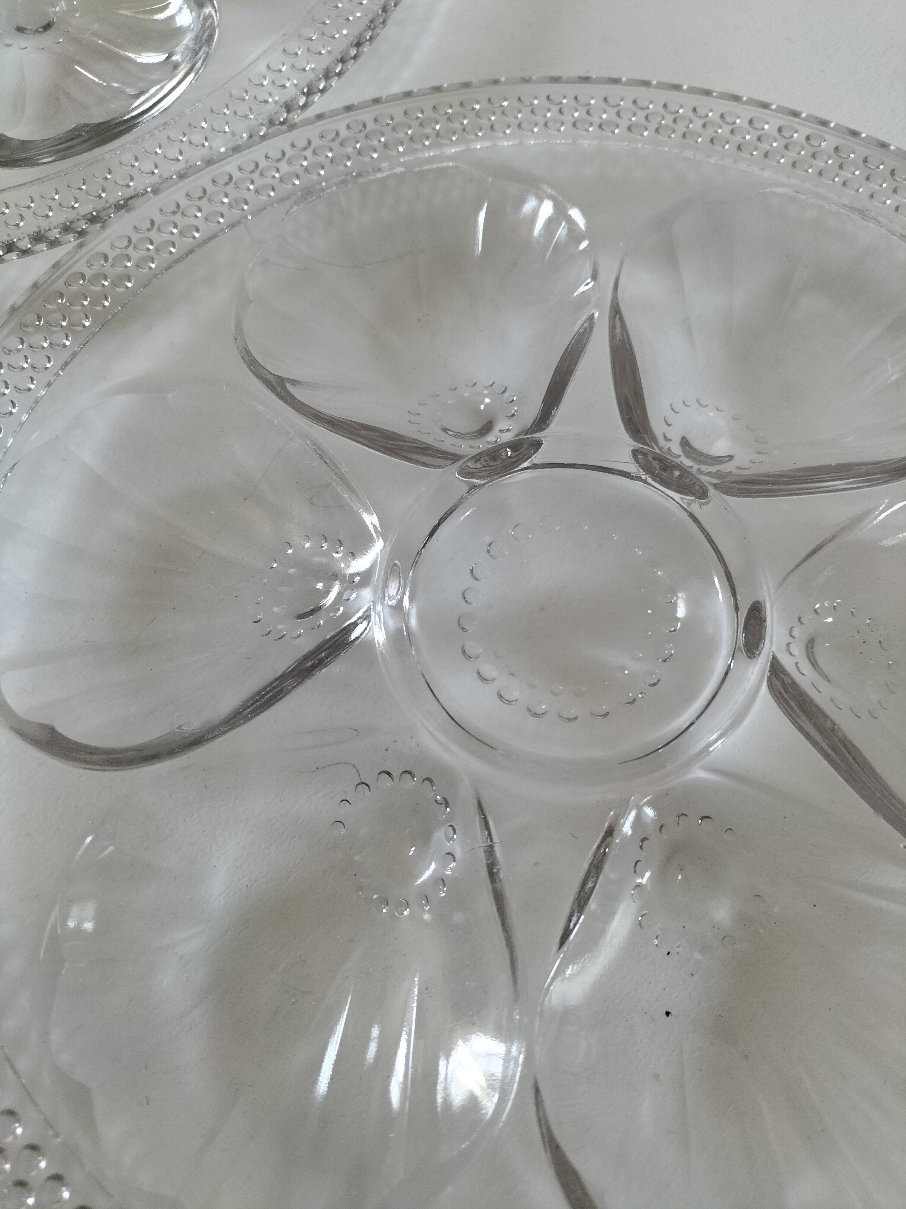 Set of 4 vintage hobnail pressed glass oyster plates