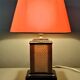 Lamp Le Dauphin black ceramic glazed, wicker canelé, imitation leather havana ~ 70's