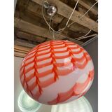 Contemporary Red and White Sphere Pendant in Glass