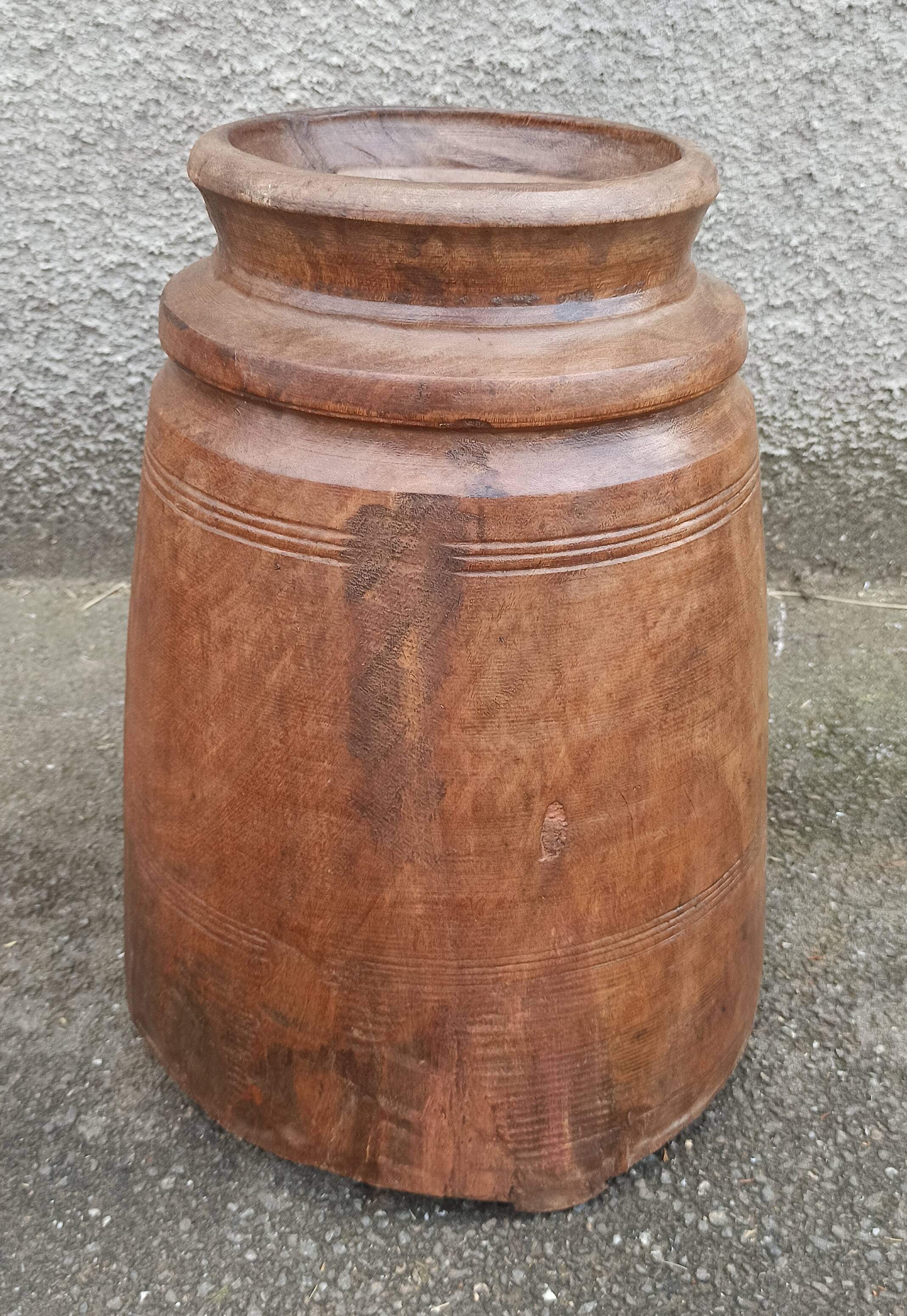 Large old wooden pot