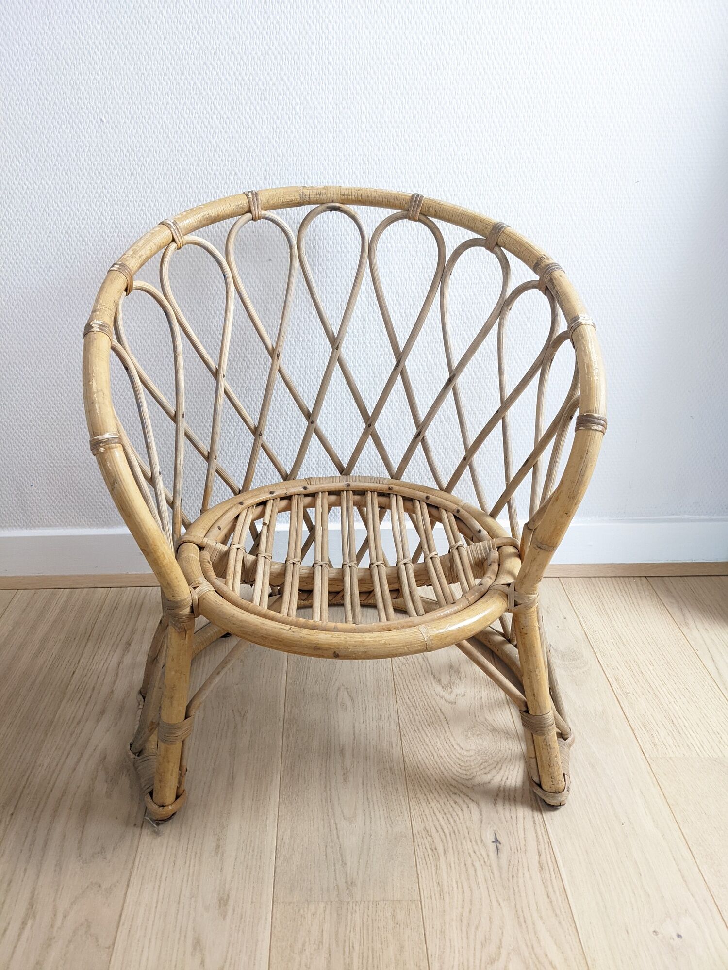 Chaise rotin osier pour enfant vintage années 50 60