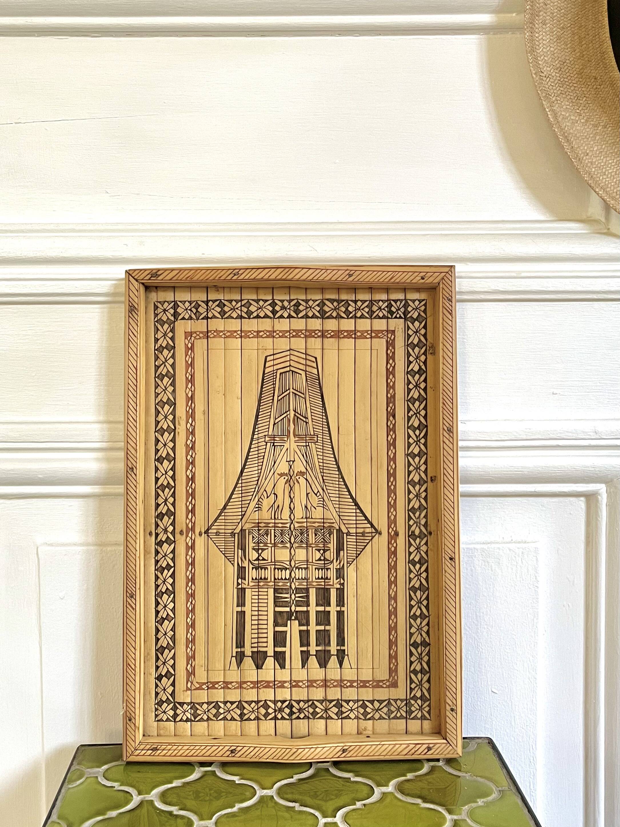 Engraved bamboo rattan tray