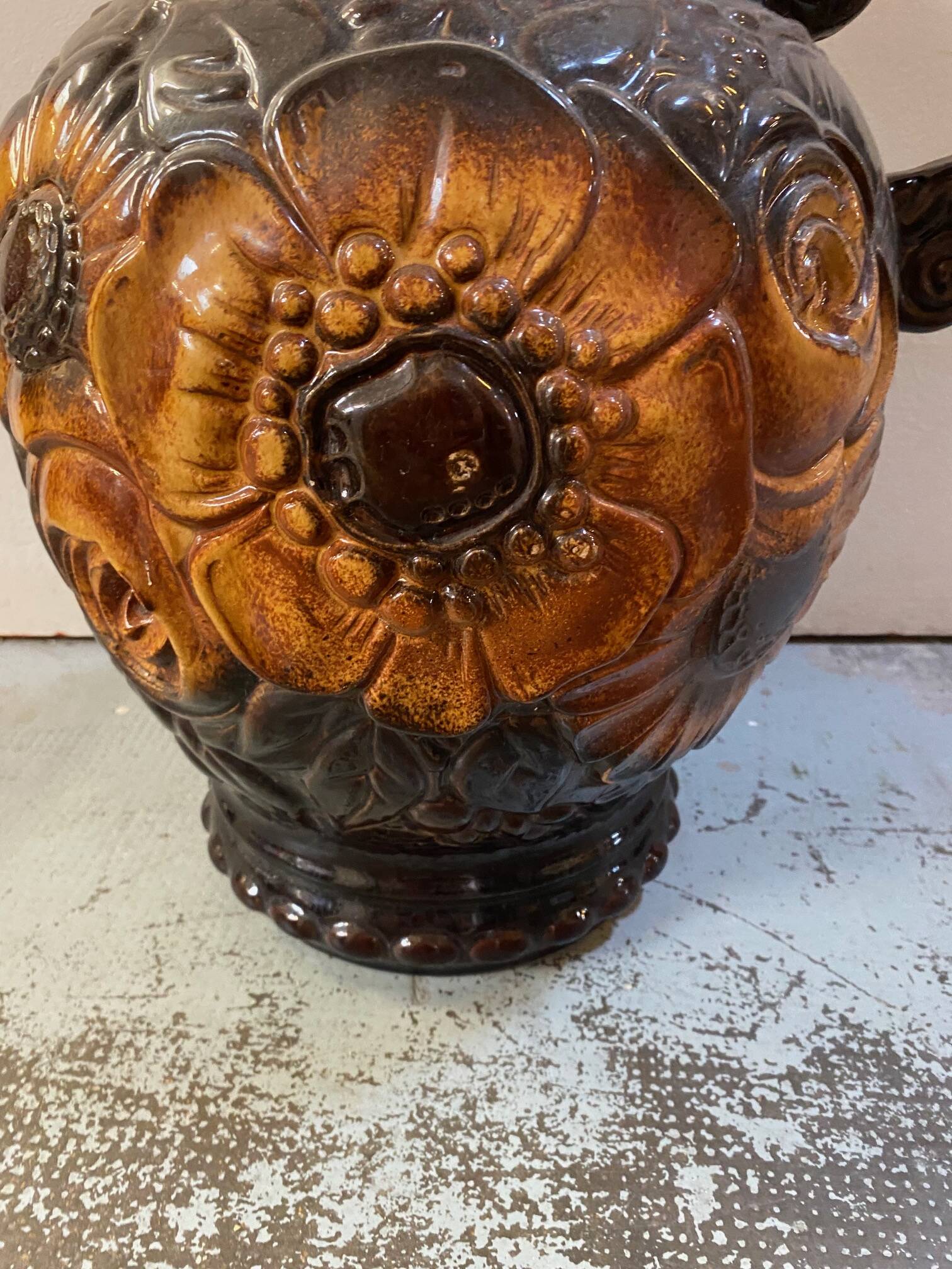 German scheuerich ceramic vase with flowers decor from the 70s
