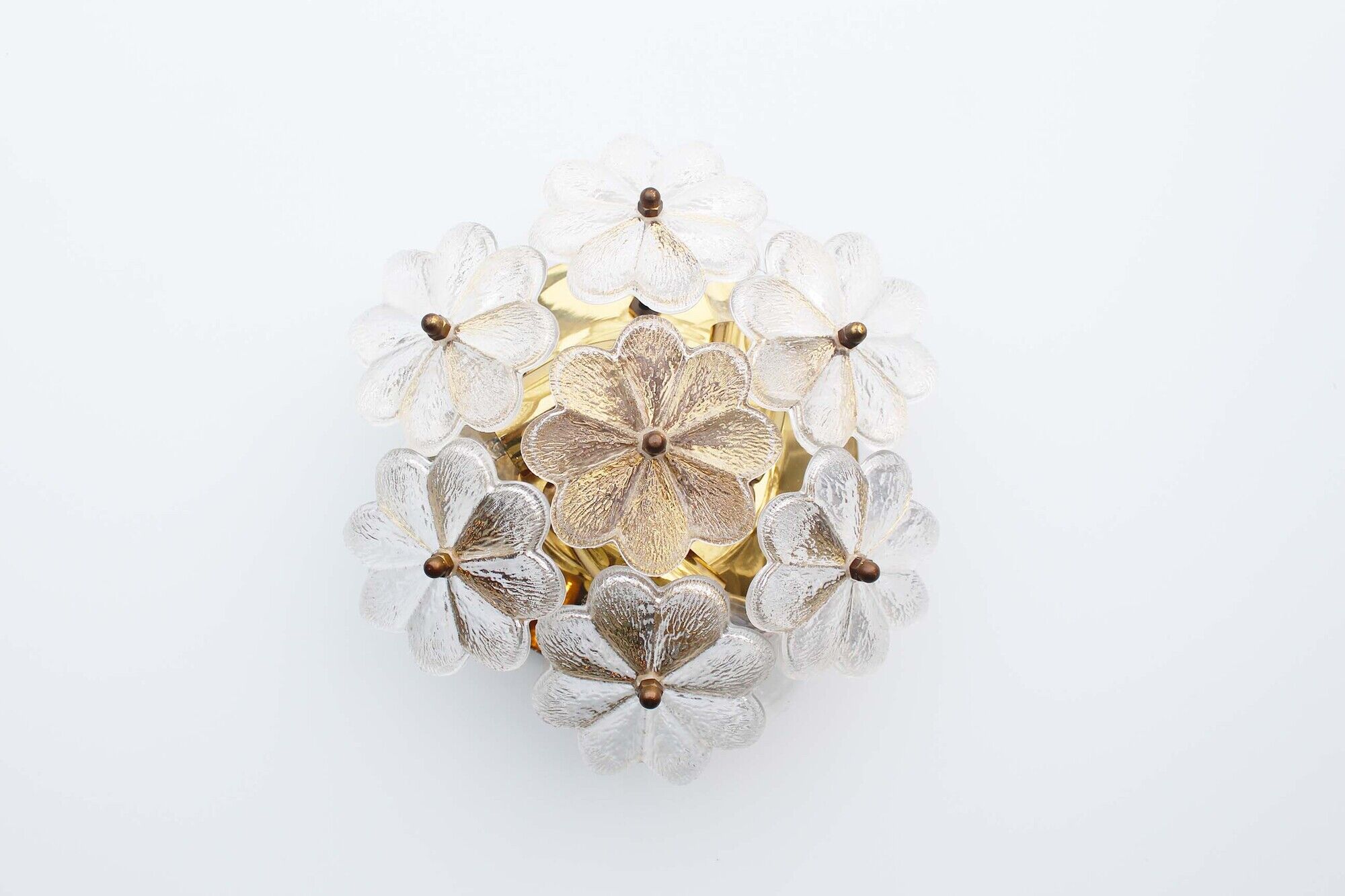 Petite brass and Murano glass flower flush mount light by E. Palme