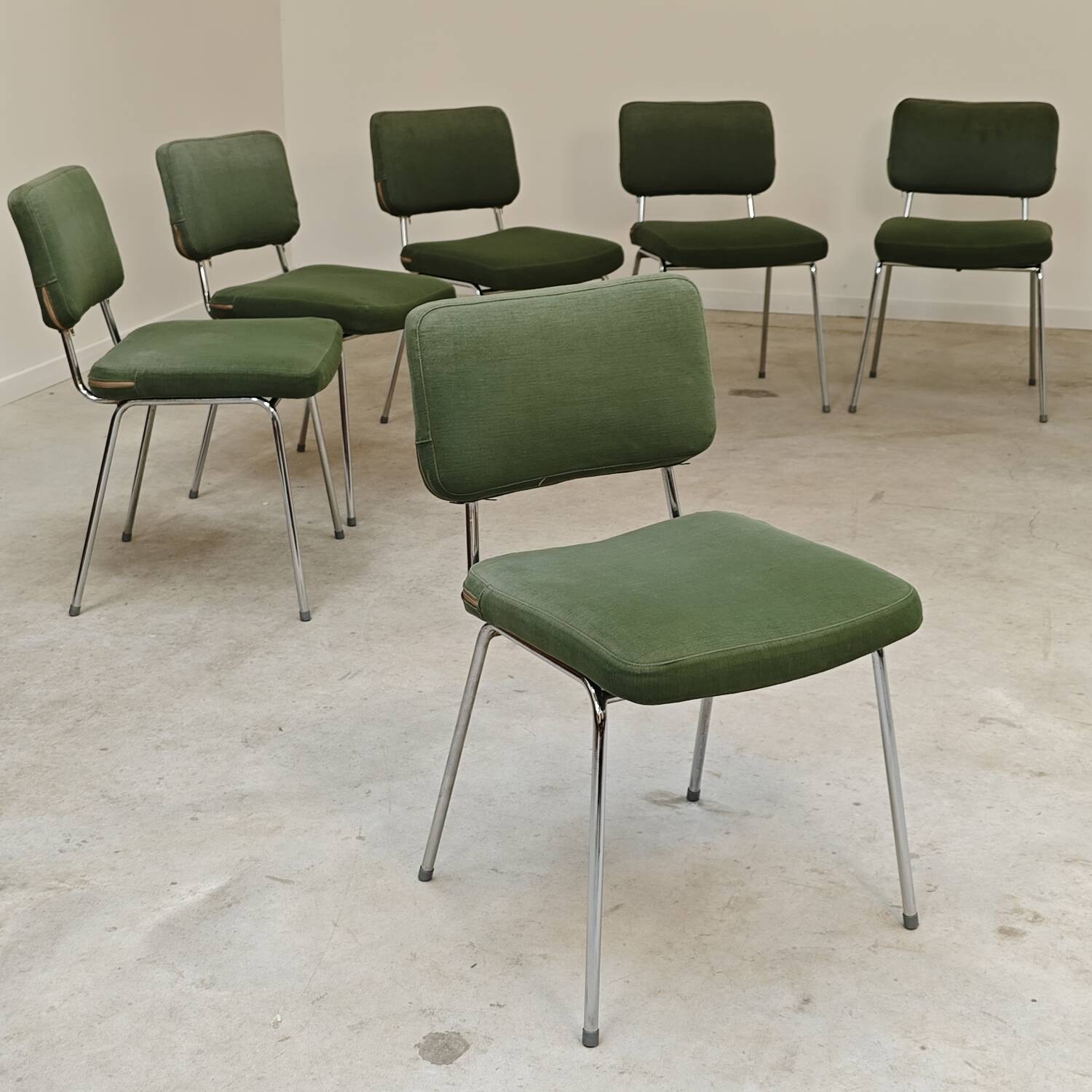 André Simard green velvet chairs for Airborne 1960, set of 6
