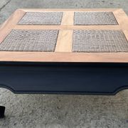 Table basse à opium carrée, en teck massif, pieds éléphant