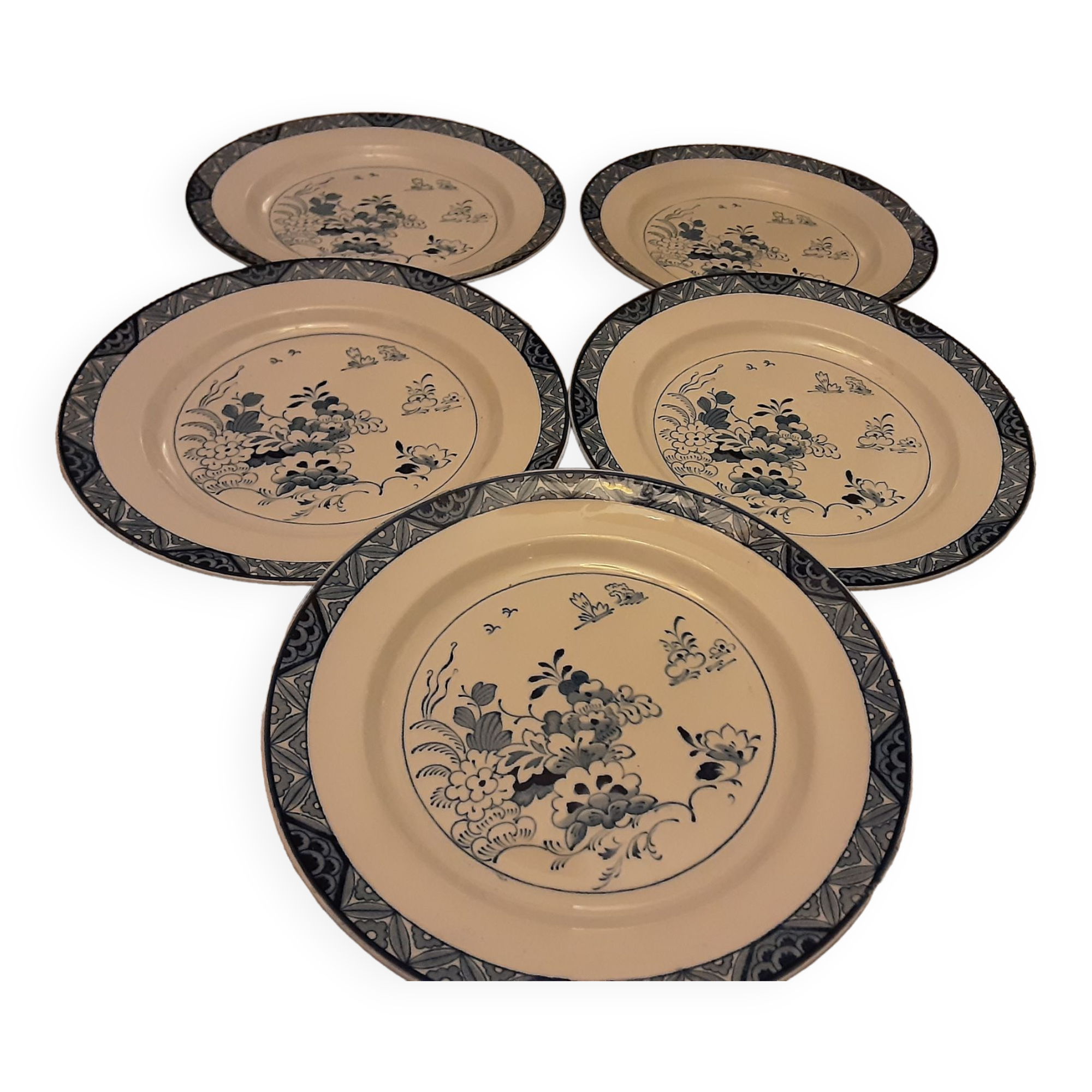5 english faience plates booths neterlands