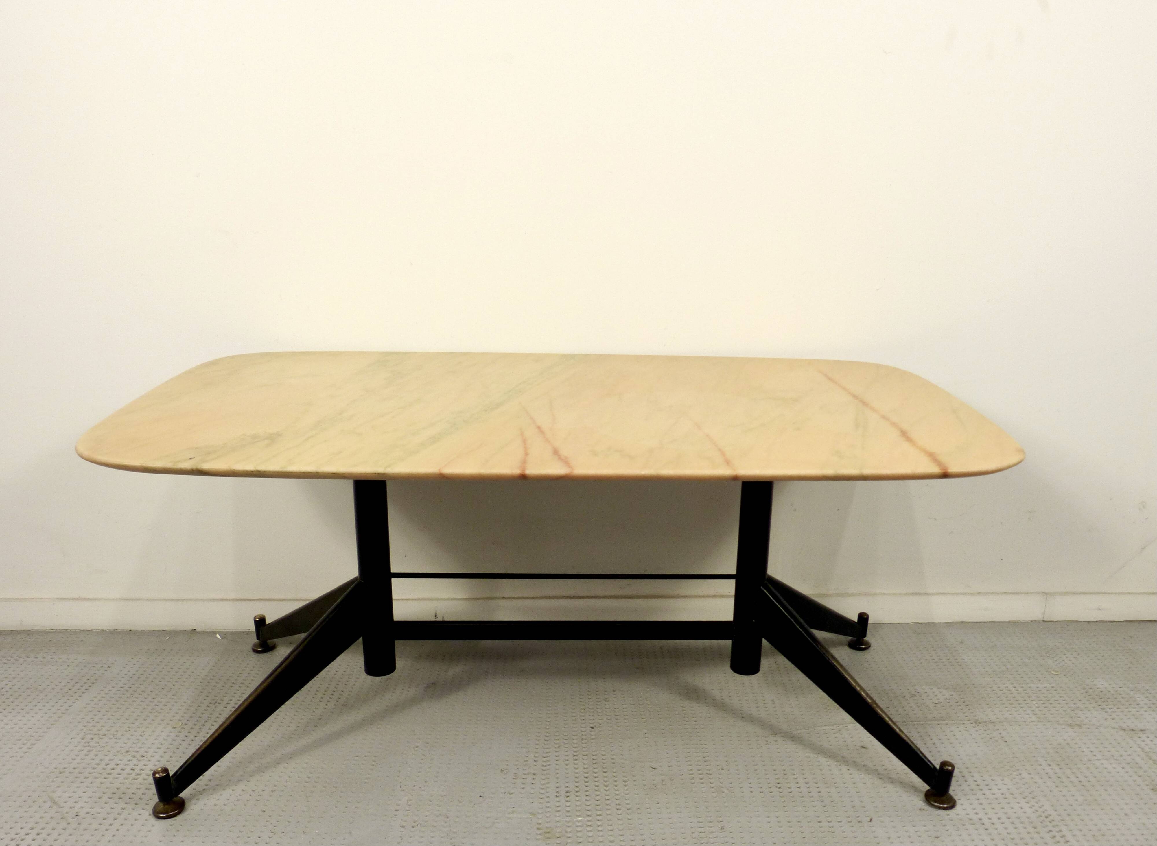 Midcentury Italian Steel And Marble Coffee Table.