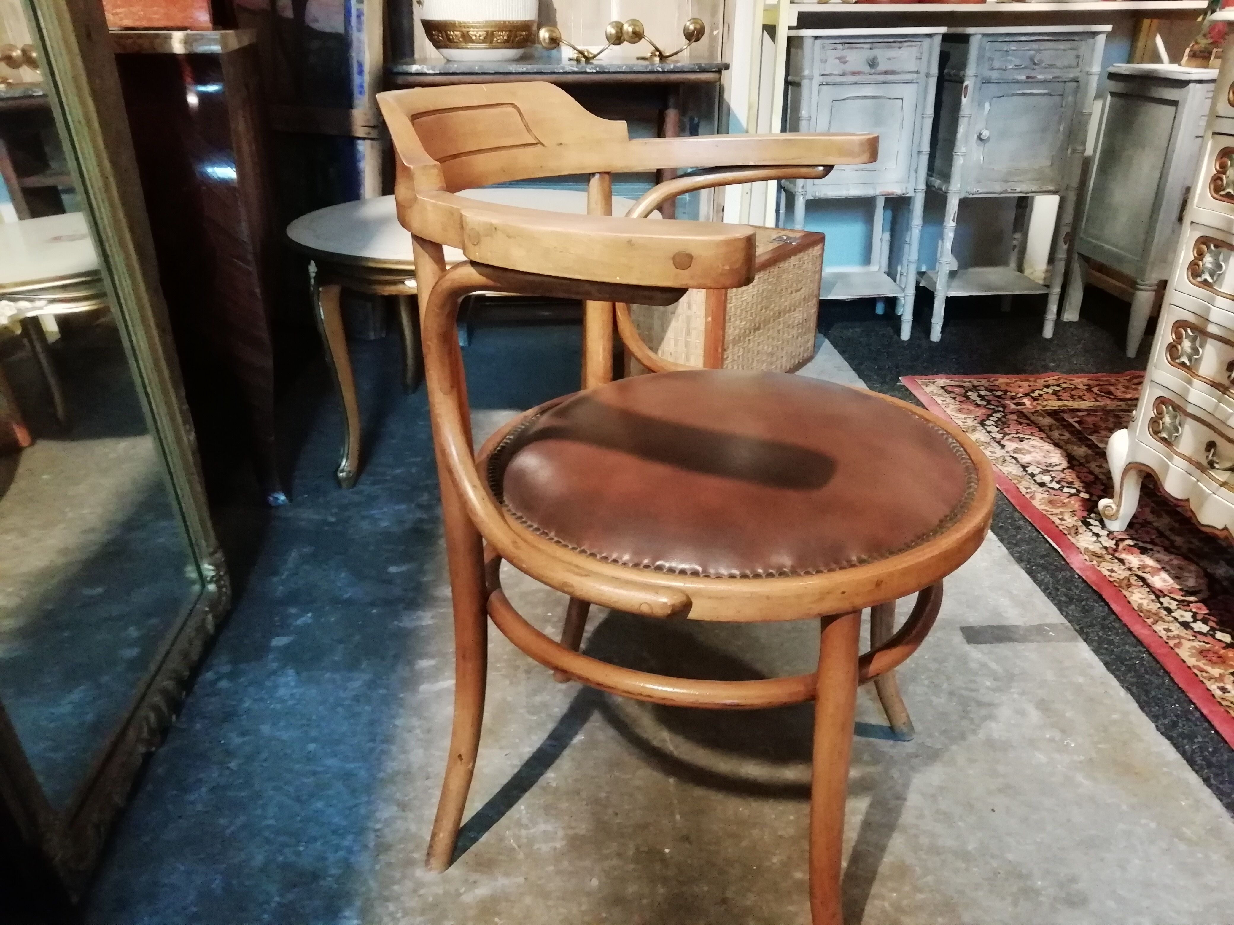 Leather curved wooden desk
